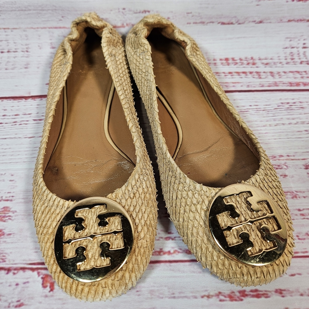 Tory Burch Reva Ballet Slipper Flats In Snakeskin - Picture 2 of 13